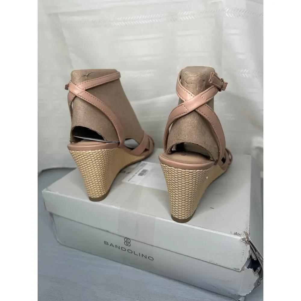 Bandolino Adler Crisscross Ankle Strap Wedge Sandals Natural Size 8M